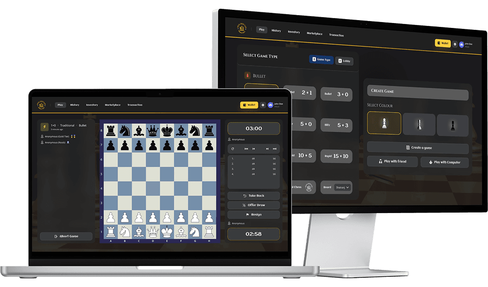 Royal Chess Club desktop platform mockup